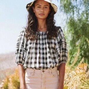 The Great. Black and white gingham Carriage top (Size 1 / Small)